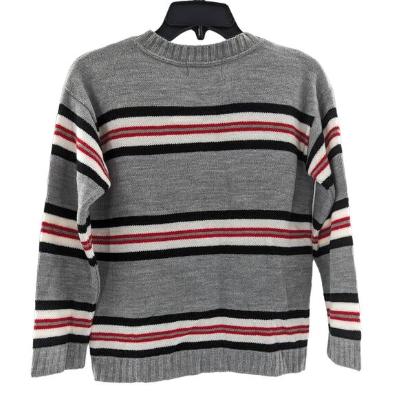 Girls Gray Striped Crewneck Knit Pullover Sweater - Picture 4 of 7